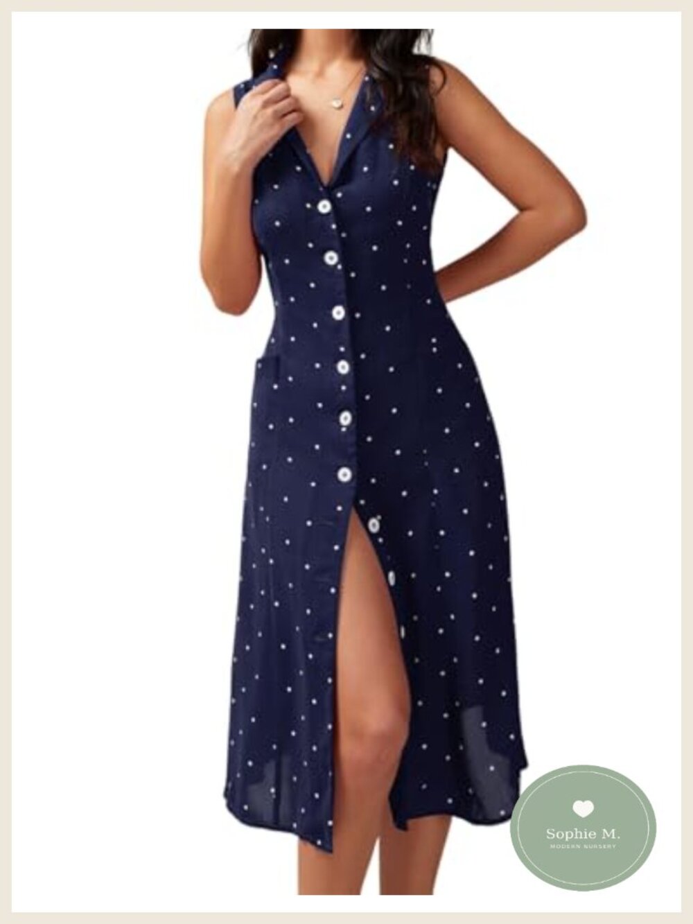 Polka Dot Midi Dress Sleeveless V-Neck Wrap Front with Belt
